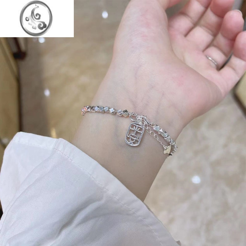 JiMi潮兴福碎银几两足银吊坠银银手链女ins小众设计轻奢网红手饰银饰