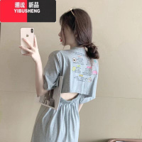 YIBUSHENG2023年不规则设计感长款过膝开叉裙子女季小心机露腰宽松连衣裙