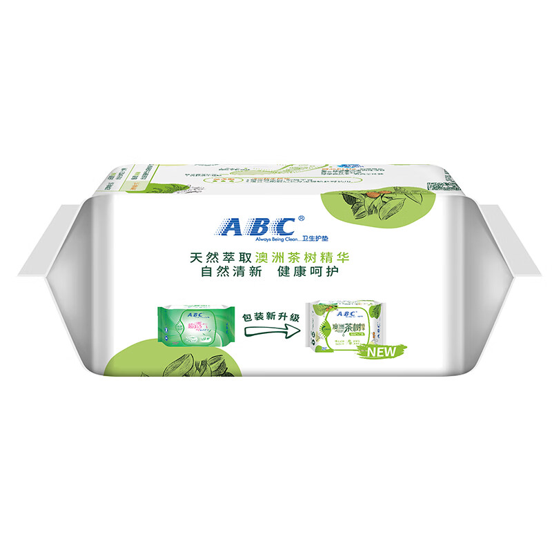 ABC 澳洲茶树精华劲吸棉柔卫生护垫163mm*25片 新老包装随机高清大图