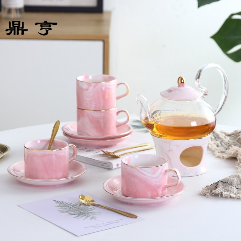 鼎亨大理石纹耐热花茶具套装陶瓷蜡烛加热煮水果茶杯欧式玻璃花