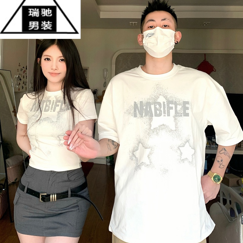 希杰狮王情侣装夏季2023新款小众设计感韩版潮流显瘦短袖T恤一裙一衣套装