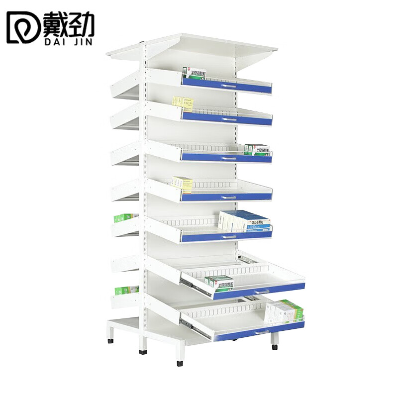 戴劲药架医院开放式西药架加厚轨道式卫生室药品架 背板款双面七层