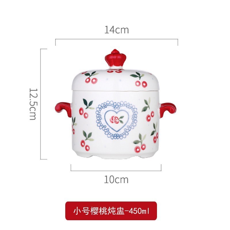 家柏饰(CORATED)樱桃小炖盅陶瓷隔水炖带盖家用炖燕窝日式双盖双耳小号汤盅蒸蛋碗 白色炖盅-650ml高清大图