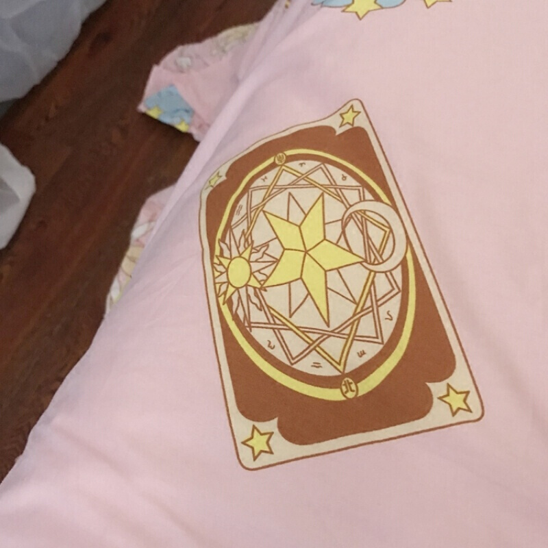 [浅粉色~]百变小樱床品四件套棉花边3件套宿舍魔卡少女床单
