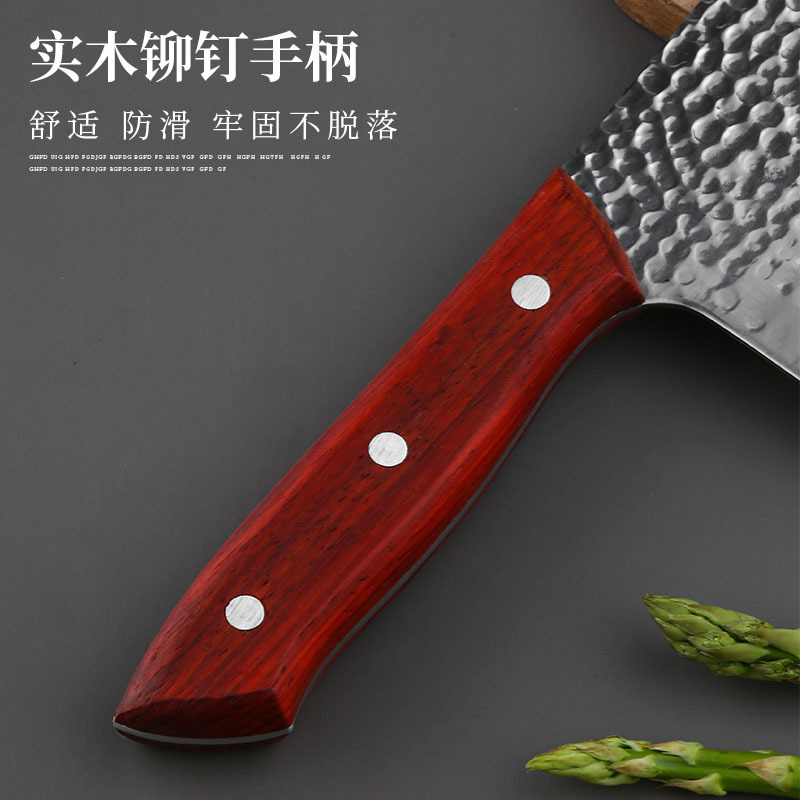 翰乐(hanle)切片刀不锈钢锤纹锻打 厨房用具精致锤纹切片锻打鱼鳞纹防粘合金钢材锻打锤纹菜刀!高清大图