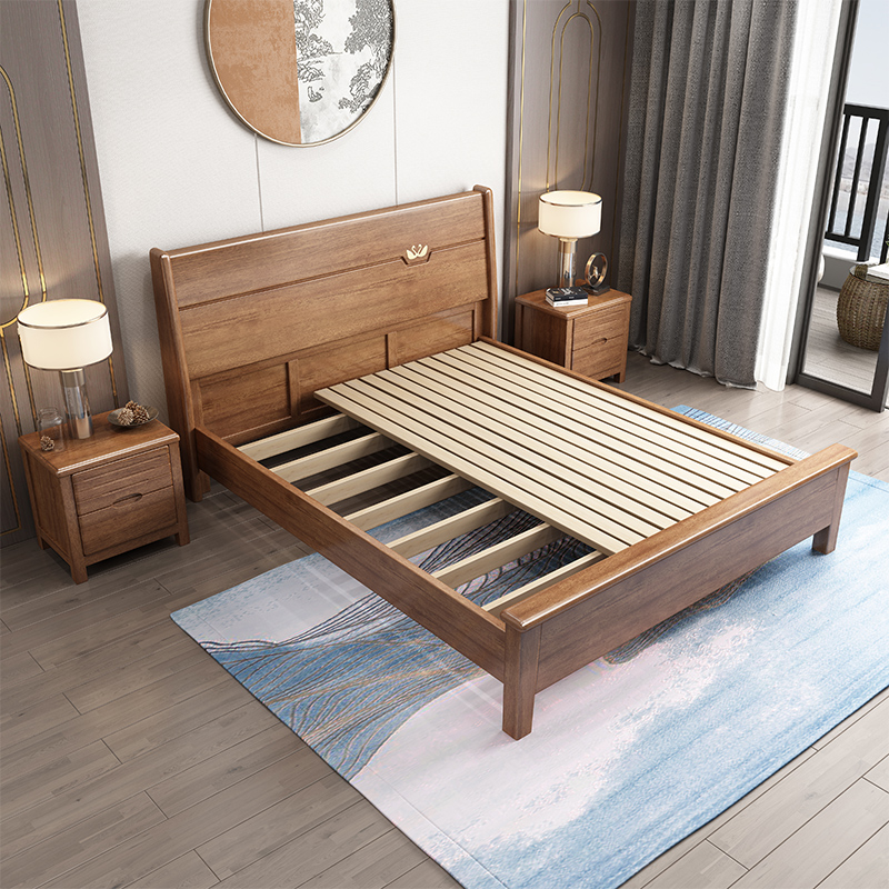 一米色彩 床 胡桃木实木床双人床1.5米1.8M现代简约轻奢高箱储物抽屉主卧婚床大小户型 卧室家具高清大图