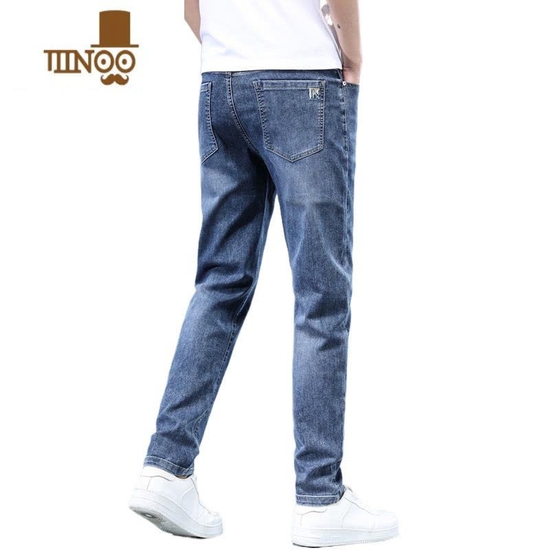 YANXU夏季薄款男士牛仔裤潮牌修身直筒浅色长裤2023新款弹力休闲裤子男图片