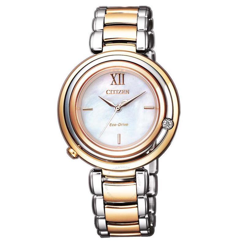 西铁城citizen女表ecodiamondmotherof生态钻石珍珠母表盘女士手表em0