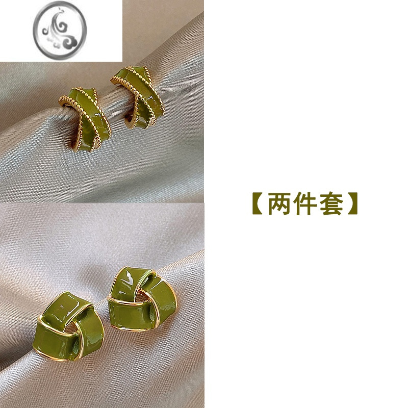 JiMi绿色耳钉简约气质高级感小巧韩国耳环2023新款女小众设计耳饰