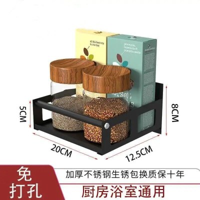 [安全卫生+全封闭+防鼠防虫]无 2层黑色20*12.5*5 厨房壁挂式置物柜免打孔家用墙上带门调料调味品置物架挂墙收纳