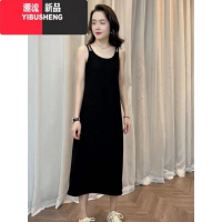 YIBUSHENG东大门吊带连衣裙女时尚褶皱收腰防晒衣衬衫长袖气质长裙两件S S 黑色吊带裙