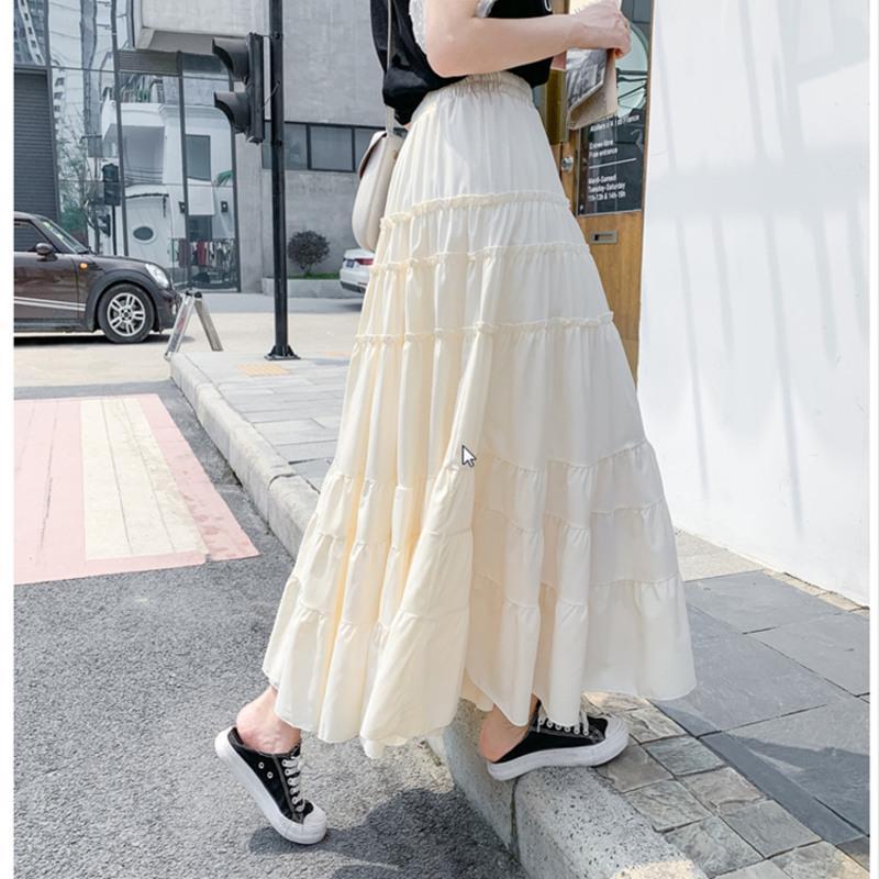 高个子白色半身裙女学生中长款高腰a字裙黑色蛋糕裙百褶仙女长裙米白