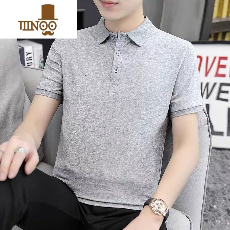 YANXUpolo衫男2022夏季新款带领短袖t恤男翻领修身半袖纯色上衣服潮流T恤高清大图