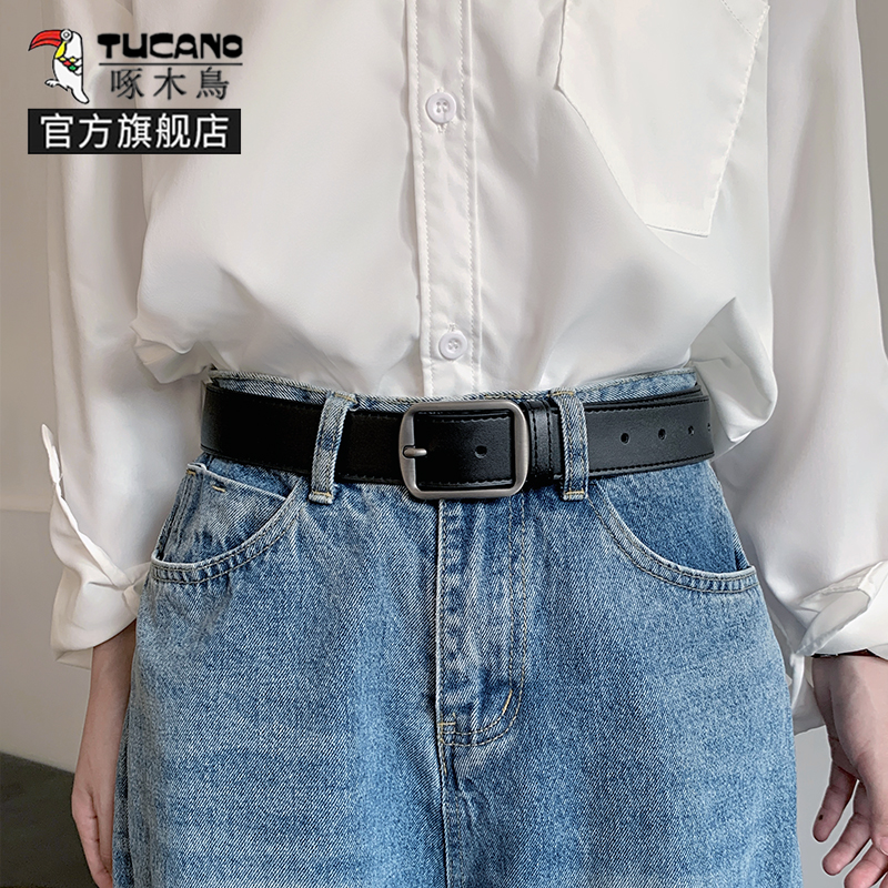 啄木鸟皮带女士真皮2025新款针扣腰带学生韩版潮流百搭高级感百级高清大图