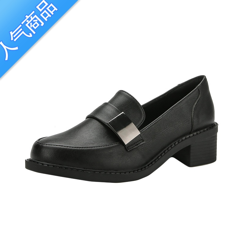 suntek英伦正装小皮鞋女中跟黑色职业乐福鞋单鞋工鞋女夏软皮软底不累