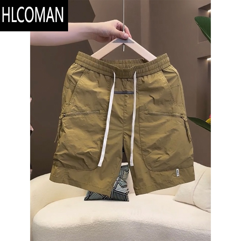 HLCOMAN2025夏季工装纯色五分休闲裤男士速干透气运动短裤拉链口袋沙滩裤
