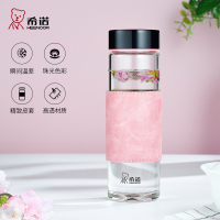 希诺玻璃杯女款单层加厚带盖花茶杯清新可爱少女心个性创意便携水杯