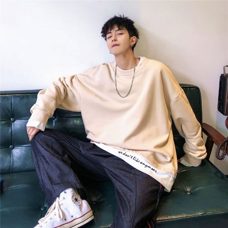 梵克公牛香港牌假两件罗纹布男ins宽松韩版学生春秋款港风les帅t外套