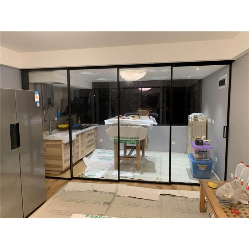 定制黑色极窄边四联动推拉阿斯卡利吊轨阳台厨房卫生间四连动移无下轨 吊趟轨道[平方价格]