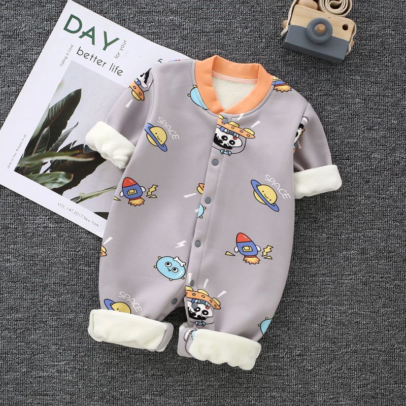 婴儿连体衣加绒加厚秋冬款幼儿保暖衣服莎丞