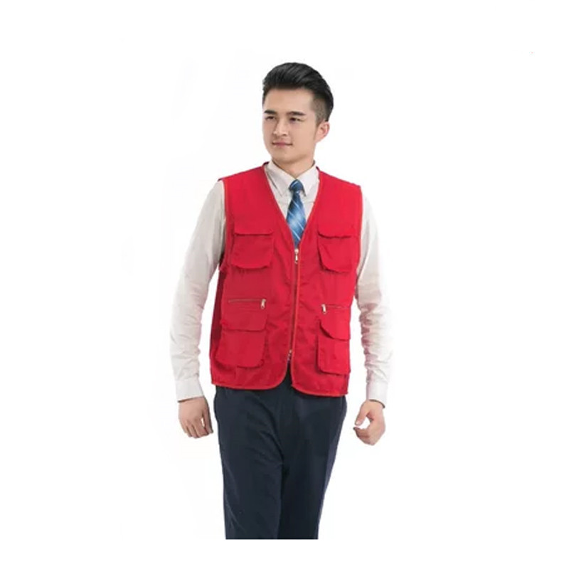 谋福 9902 工作服 马甲多口袋劳保服装 婚庆装修广告影楼工程马甲工作服(工程装修马甲) 红色 2XL