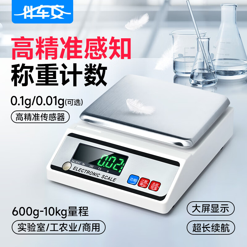 伴车安 电子天平高精度电子秤克称天平秤中药珠宝黄金秤实验 CN-方盘5kg/0.1g