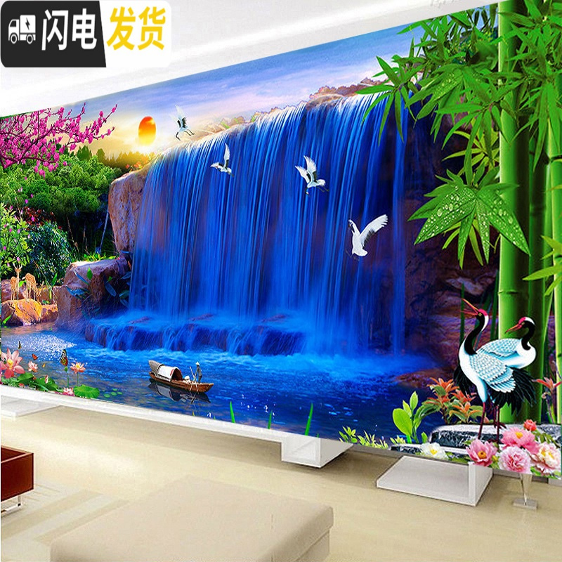 三维工匠十字绣线绣2019新款客厅流水生财大幅风景山水画满绣棉线丝线2020 丝线:190*75厘米【中格3股绣】
