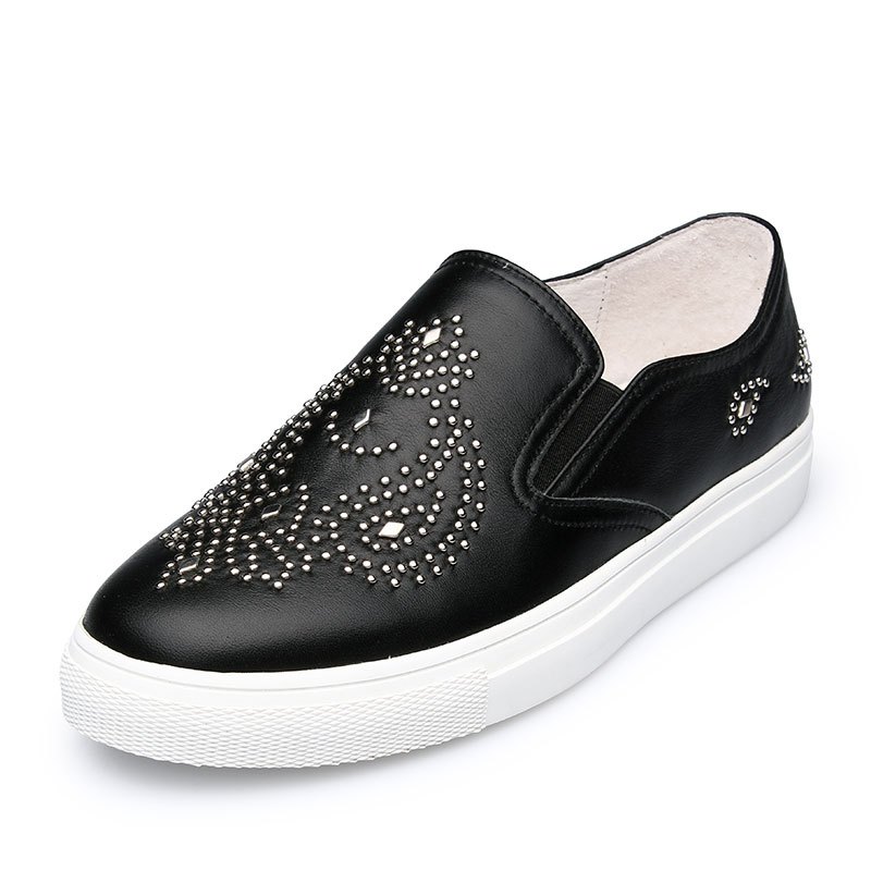 金猴jinho时尚铆钉平底女鞋牛皮休闲舒适女单休闲鞋q59077视频