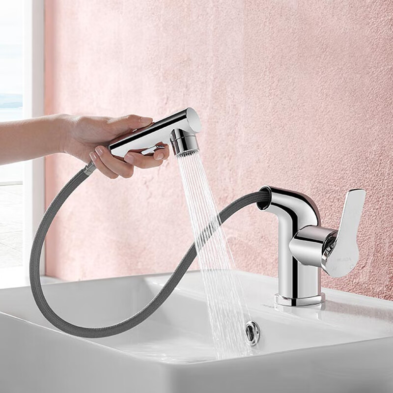 惠达(HUIDA)-HWM5505-L01CP 抽拉式面盆龙头洗手池洗漱台卫生间洗手间冷热水气泡花洒出水高清大图