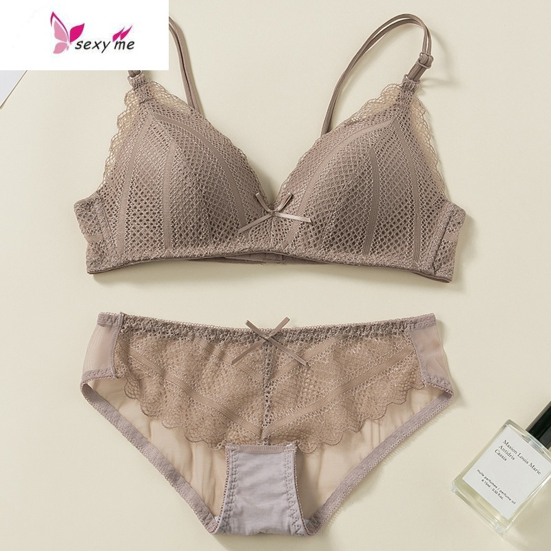 鱼篓(fish basket)文胸套装 内衣女无钢圈薄款蕾丝性惑三角杯小胸聚拢