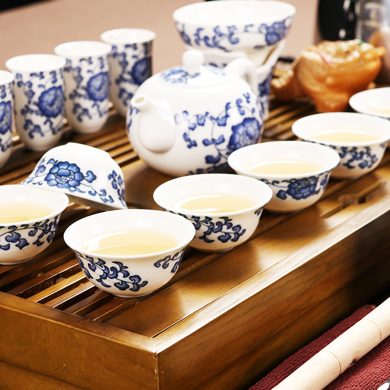 尚帝（shangdi）咖色小兰香茶盘 釉下彩青花陶瓷茶具1.5升电水壶套装 彩盒装