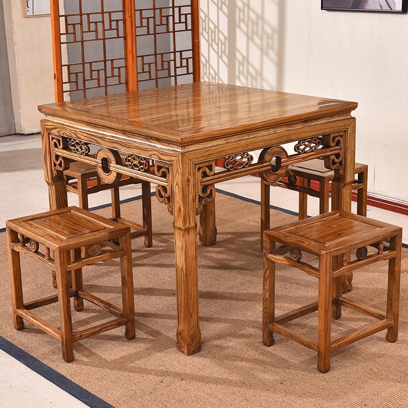 实木八仙桌中式饭店餐桌椅组合8人家用小方桌子榆木正方形四方桌视频