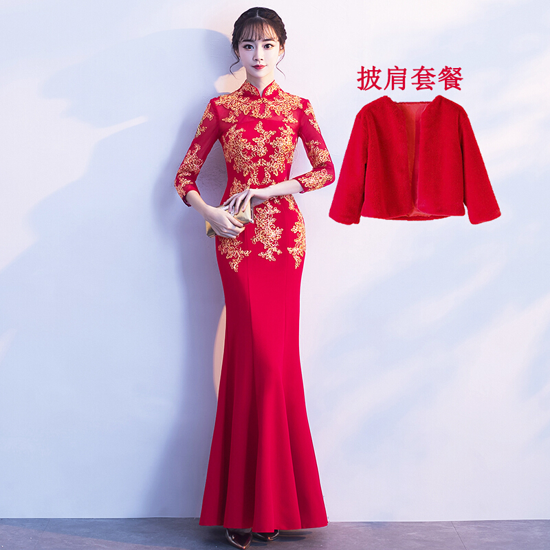 敬酒服新娘春季2018新款婚礼红色衣服鱼尾长款回婚礼结婚礼服女
