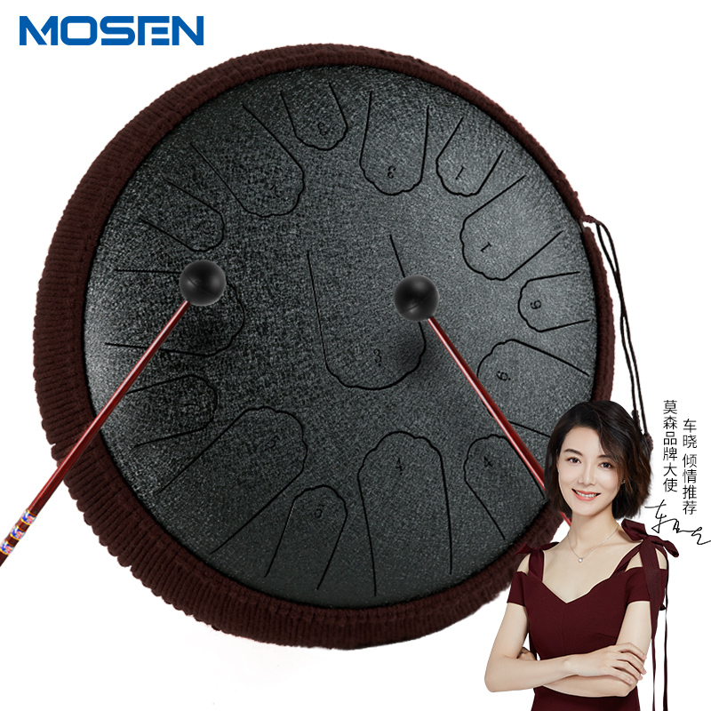 莫森(mosen)MS-1415A空灵鼓15音钛金钢材质C调 色空鼓钢舌鼓手碟初学者打击乐器14寸 黑色