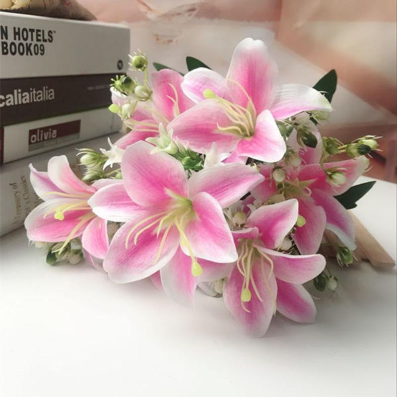 仿真花百合花玫瑰假花塑料花室内家居客厅塑料花餐桌摆件花艺装饰 优雅百合粉色单束（不带花瓶）