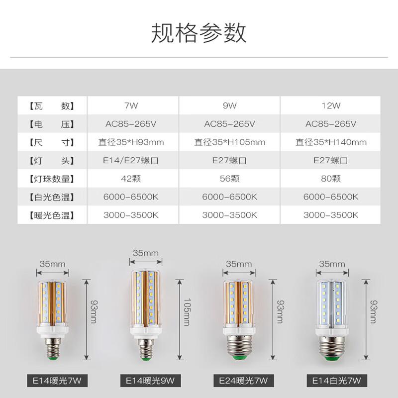 爱迪普森(IDEAPOST) SLYM220-9W 3000K E27 220V 小螺口节能灯泡吊灯光源 led灯泡玉米灯泡 (计价单位:个) 白色高清大图