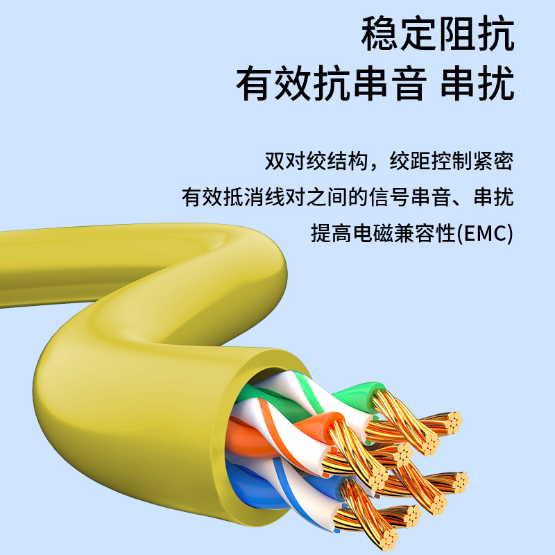 博扬 超五类网络跳线 非屏蔽千兆成品网线 CAT5e(24AWG)无氧铜双绞线 3米 黄 BY-505O