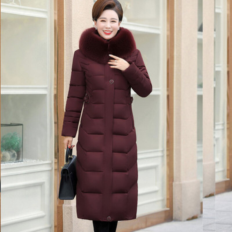 迪鲁奥（DILUAO)波司登旗下羽绒服女中老年冬装衣外套年轻妈妈装加厚超长款过膝大毛领冬季 【领卷下单更优惠】 枣红