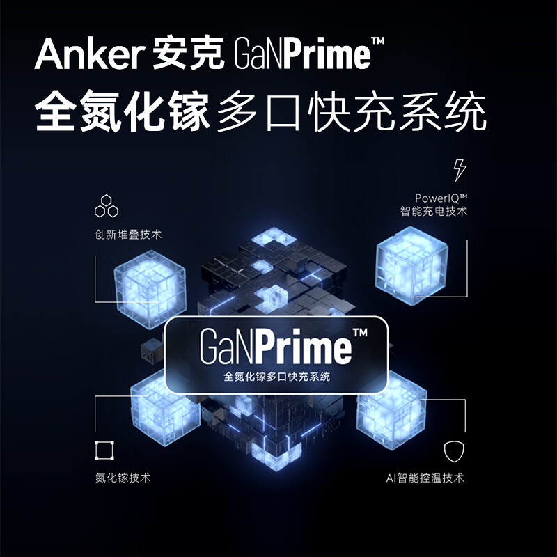 Anker安克 615 全氮化镓65W插座桌面充电器适用于苹果iphone手机华为氮化镓PD快充笔记本充电头