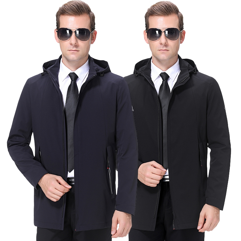 专柜品牌中长款风衣男潮2024冬季新款男士休闲风衣男士外套春秋款纯色休闲韩版西装领宽松外套男男装外套高清大图