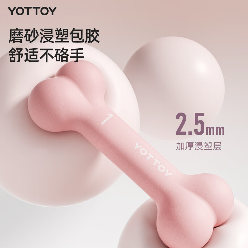 yottoy拳击哑铃女士健身家用手握杠铃器材器械小哑铃架一对运动铸铁 设计小骨头哑铃-柔沙粉1kg 一对装高清大图