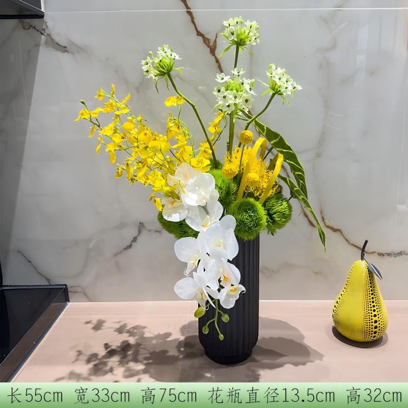 小窝厘 仿真高档桌面花艺陶瓷花瓶套装客厅餐桌装饰花假花摆件- 大号陶瓷花盆+跳舞兰蝴蝶兰花艺*高清大图