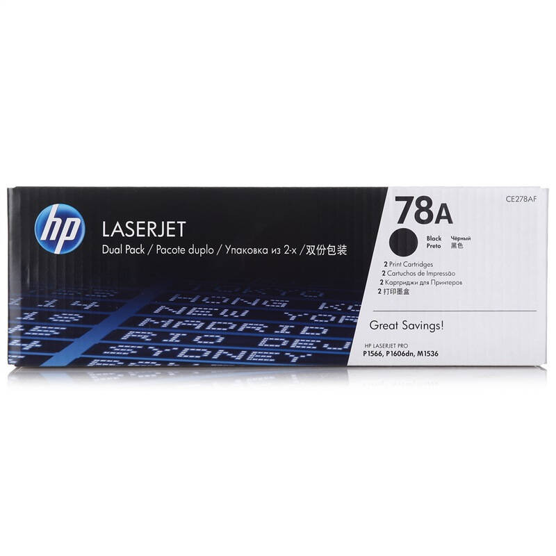 惠普(HP)CE278AF 黑色双包硒鼓 78A(适用LaserJet Pro P1566 P1606 M1536dn)高清大图