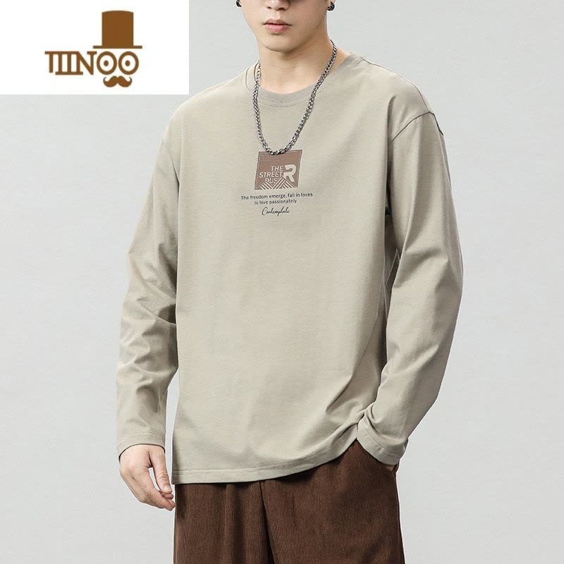 YANXU秋装上衣服男款2023新款潮牌宽松打底衫秋季内搭休闲长袖t恤图片