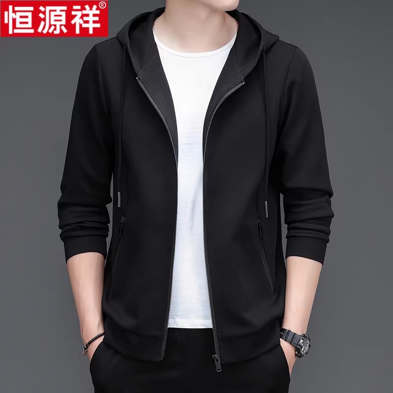 恒源祥卫衣男宽松连帽运动外套休闲拉链开衫上衣春秋薄款中年男装高清大图