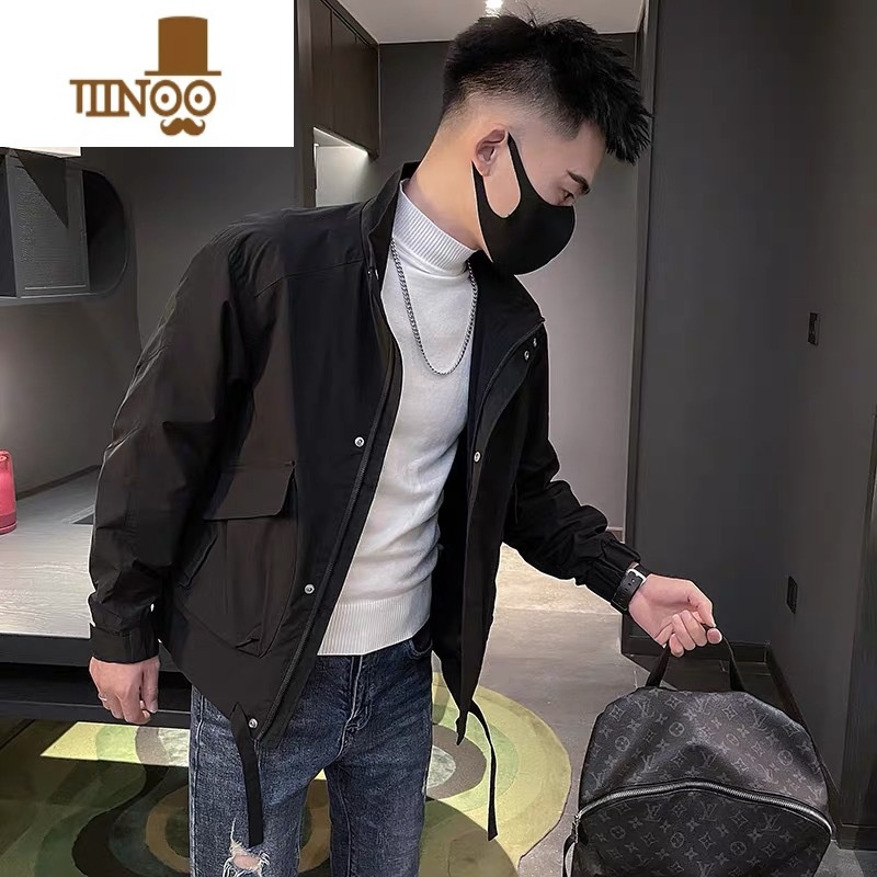 YANXU秋天感工装外套男潮牌痞帅休闲夹克男装2022新款棒球服 T72-黑色高质量 2XL品质高于同行