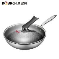 康巴赫蜂窝304不锈钢炒锅炒菜锅具32cm 平底锅家用电磁炉燃气灶明火通用