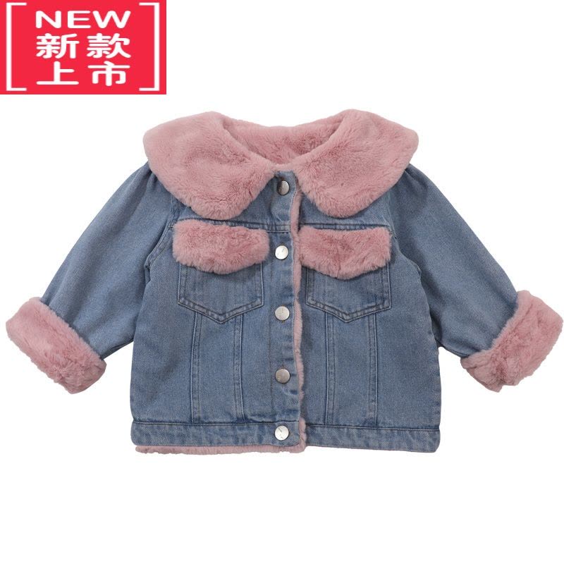 可莉允女童加绒牛仔外套秋冬款2022新款儿童冬季棉服女宝宝冬装加厚上衣图片