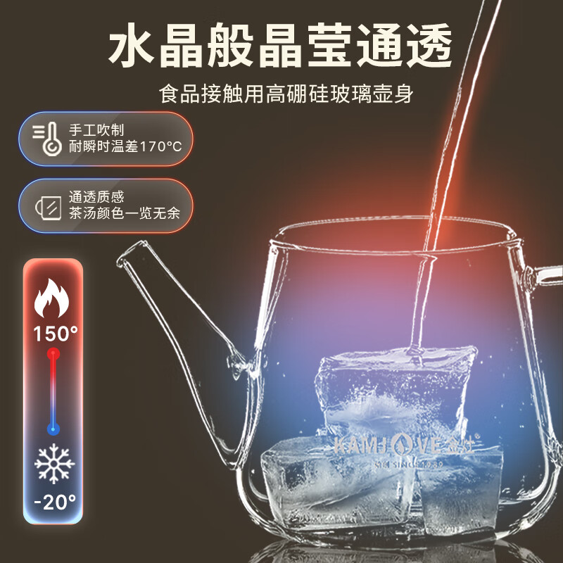四时烟火 长壶嘴玻璃泡茶壶 耐高温304不锈钢过滤内胆花茶壶飘逸杯茶金灶艺壶 A-06 500ml高清大图