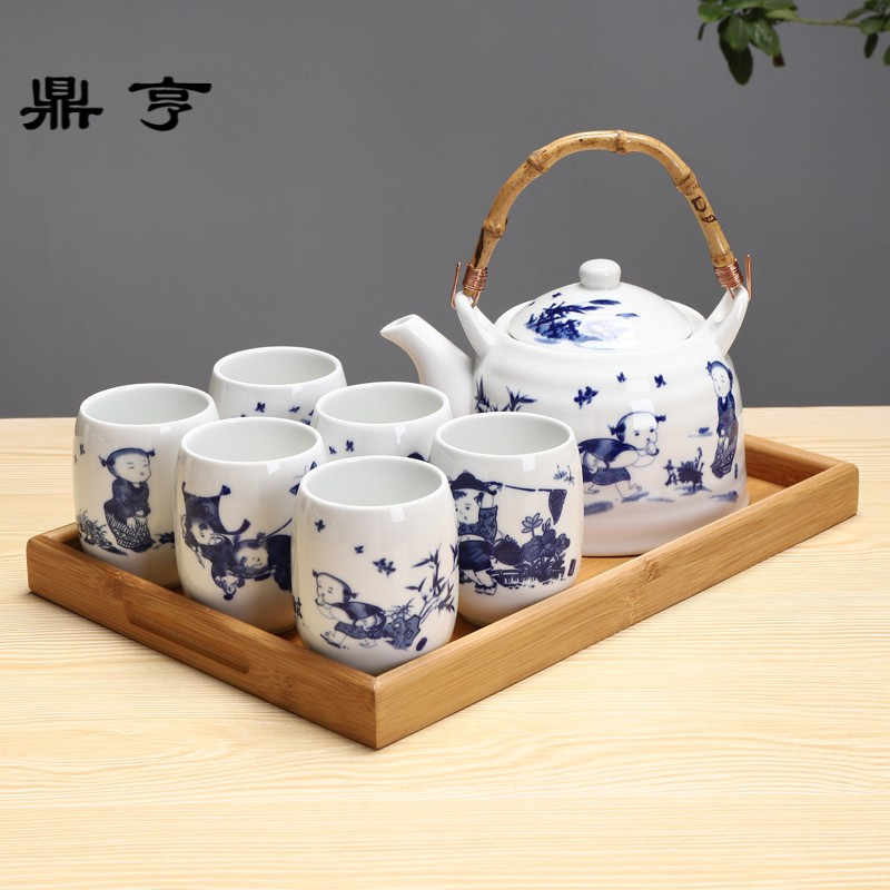 鼎亨陶瓷大容量茶壶整套茶具一壶六杯带过滤耐高温1000ml壶童趣
